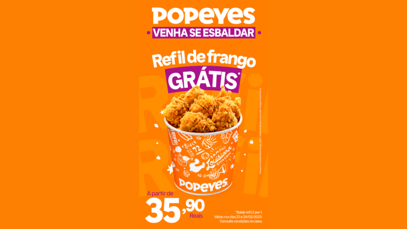 Popeyes oferece refil de balde de frango na Ressaca de Carnaval