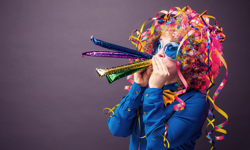 Portrait of beautiful party woman in wig and glasses (Carneval)