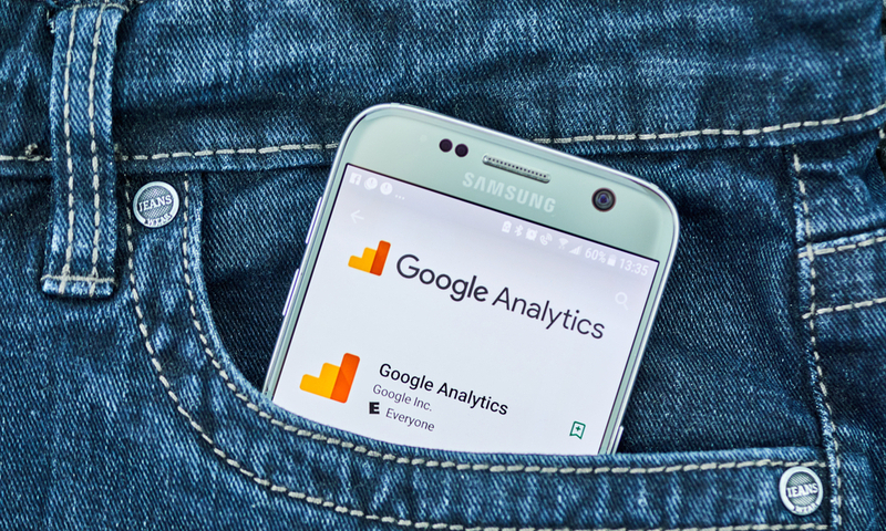 MONTREAL, CANADA – OCTOBER 2, 2017: Google Analytics android app on S7. Google Analytics is a freemium web analytics service offered by Google that tracks and reports website traffic.