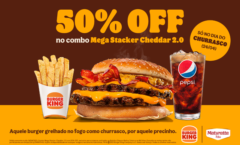 Burger King comemora Dia do Churrasco com oferta no combo Mega Stacker Cheddar 2.0