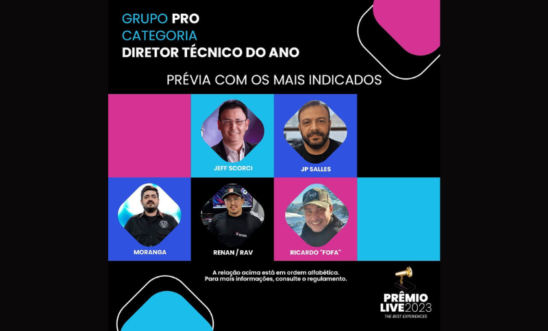 Prêmio Live divulga 7ª prévia com a categoria Diretor Técnico do Ano