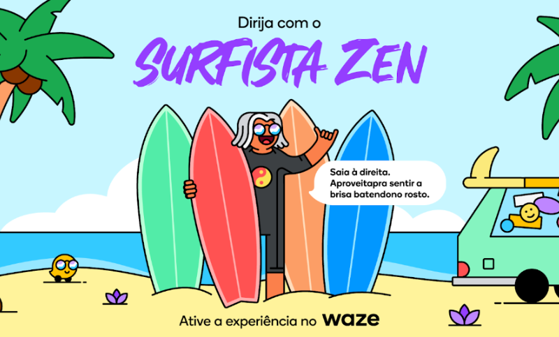 Waze lança nova experiência de direção com surfista zen