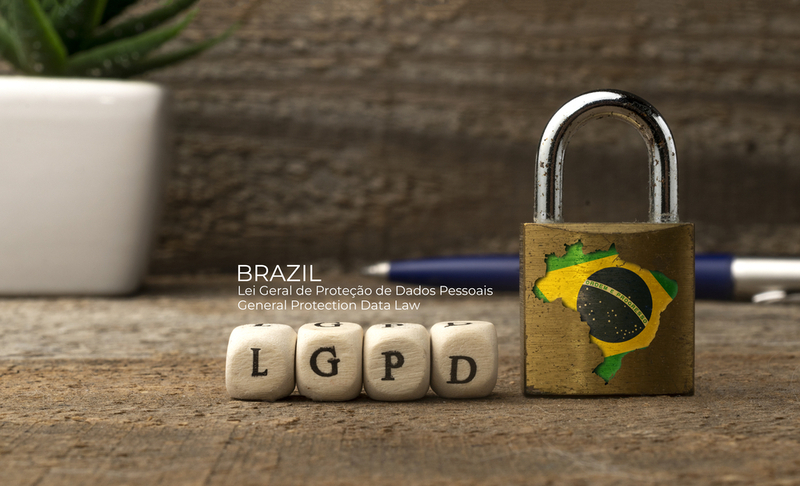 LGPD (brazilian data protection law) concept: lock with brazil flag and some die with the acronym of the Brazilian data protection law (Lei Geral de Proteção de Dados Pessoais)