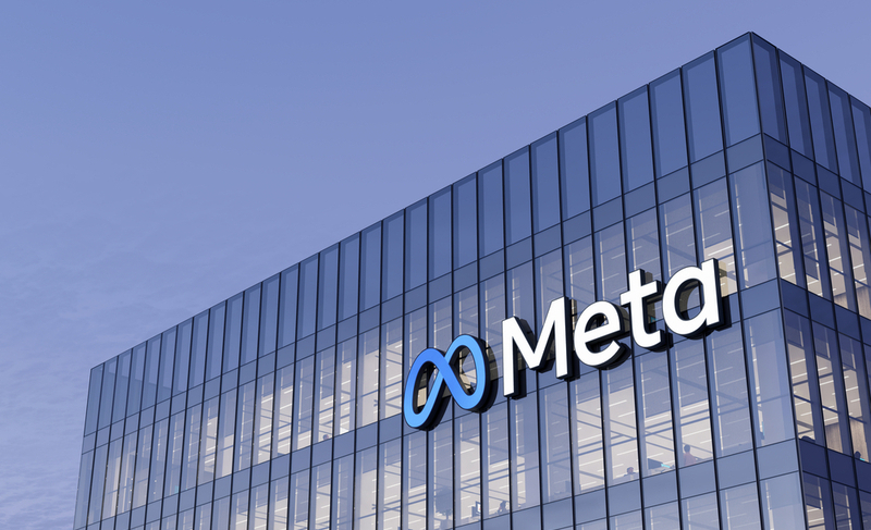 Menlo Park, California, USA. January 9, 2022. Editorial Use Only, 3D CGI. Meta Signage Logo on Top of Glass Building. Metaverse Workplace Technology Service Company High-rise Office Headquarters.