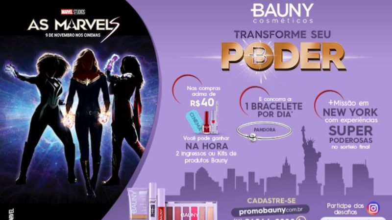 Bauny Cosméticos e Marvel Studios lançam promoção superpoderosa de As Marvels