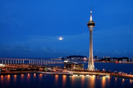 The night view of Macau Tower Convention and Sai Van bridge