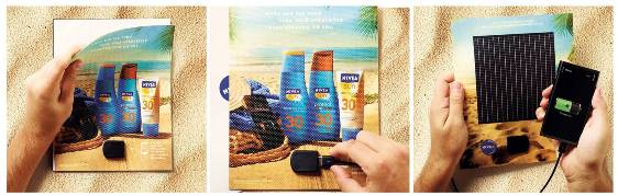 Anúncio de Nivea Sun carrega celular