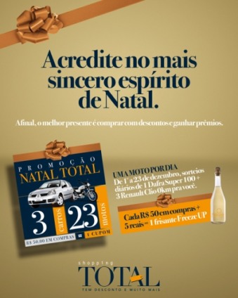 "Natal Total" sorteia carros e moto