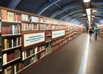 Estantes de livro para divulgar vestibular