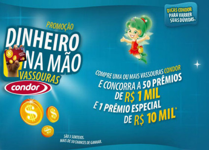 Dinheiro na mão com vassouras Condor
