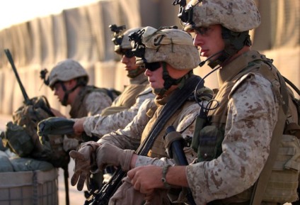 U.S. Marines from 3rd Battalion, 4th Marine Regiment prepare to conduct a patrol in Husaybah, Iraq, Nov. 3, 2006. (U.S. Marine Corps photo by Cpl. Brian M. Henner) (Released)