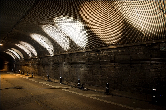 New York, NY July 27, 2013: The Art Installation of the New York City Summer Streets “Voice Tunnel” by Rafael Lozano-Hemmer is tested in the Park Avenue Tunnel on July 27th, 2013. Voice Tunnel is the signature event of Summer Streets 2013. {Photo by Julie Hau for the DOT)