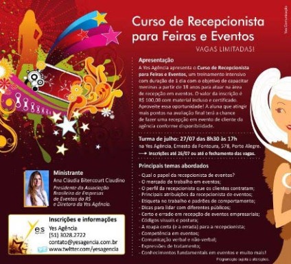 Yes ministra cursos para área de eventos