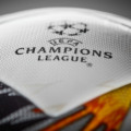 Kiev, Ukraine – February 22, 2018: The upper part of the Official Ball Adidas with Ukrainian symbols for the final of the Champions League on a gray background, there is the inscription final of the Champions League 2017-2018 will be held in Kiev on May 26.