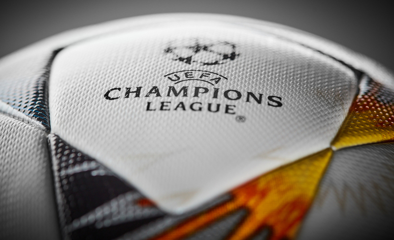 Kiev, Ukraine – February 22, 2018: The upper part of the Official Ball Adidas with Ukrainian symbols for the final of the Champions League on a gray background, there is the inscription final of the Champions League 2017-2018 will be held in Kiev on May 26.