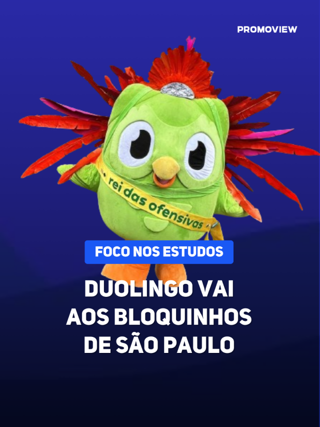 Mascote do Duolingo vai aos bloquinhos de São Paulo