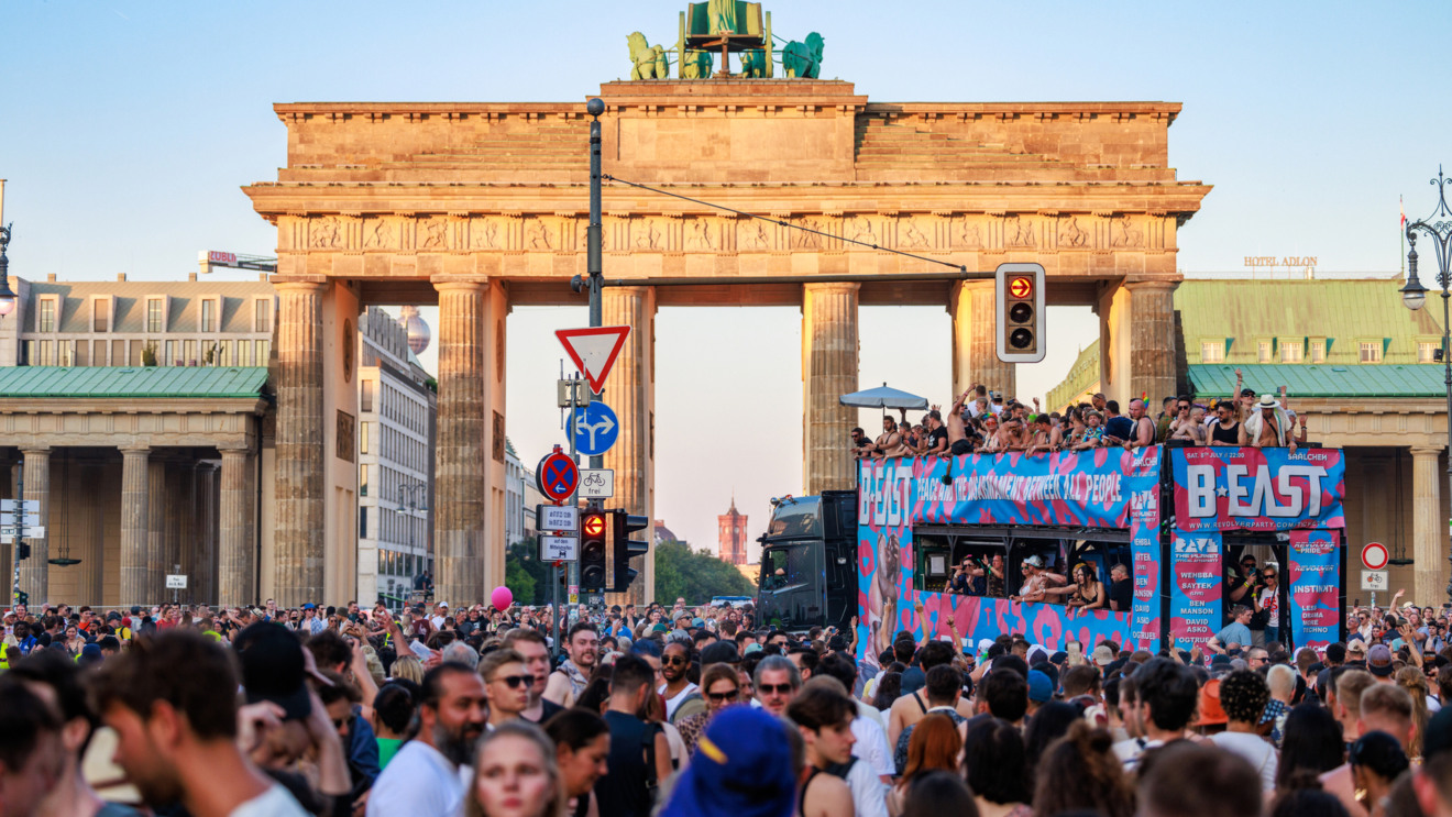 Berlin, Berlin/Germany - July 08.2023: Rave the Planet parade in Berlin. Rave the Planet is an electronic dance music festival and technoparade. Berlin, Berlin/Germany - July 08.2023: Rave the Planet parade in Berlin. Rave the Planet is an electronic dance music festival and technoparade.