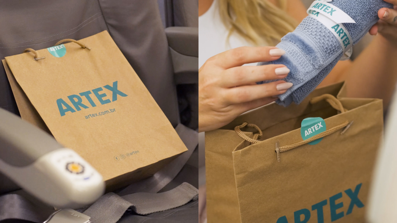 Os passageiros de voos selecionados que partem de São Paulo, receberão kits exclusivos contendo uma toalha de lavabo, com alto poder de absorção, qualidade, durabilidade e resistência, além de um cupom especial para futuras compras na ampla cartela de produtos oferecidos pela ARTEX.