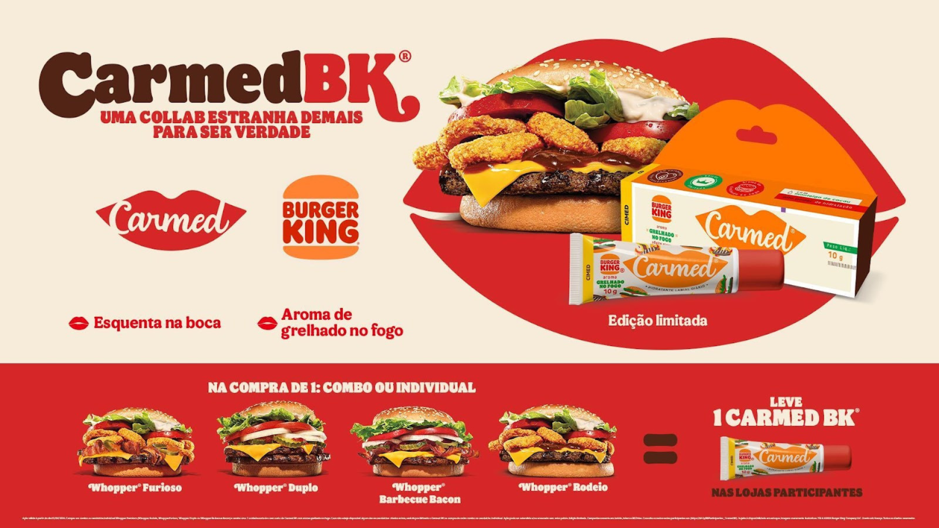 Hidratante labial com aroma de grelhado de Carmed e Burger King