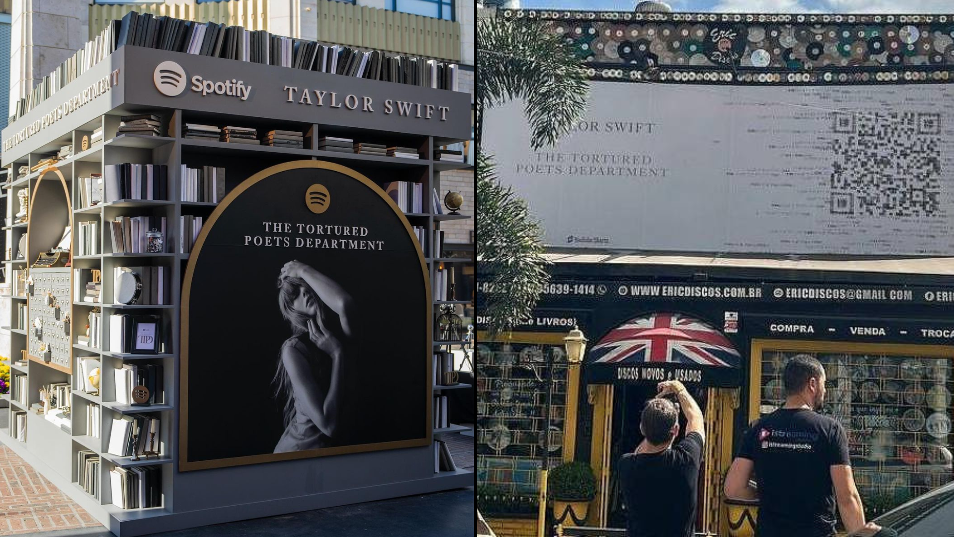 Instalação do Spotify em Los Angeles e pôster em São Paulo promovendo o novo álbum da Taylor Swift.