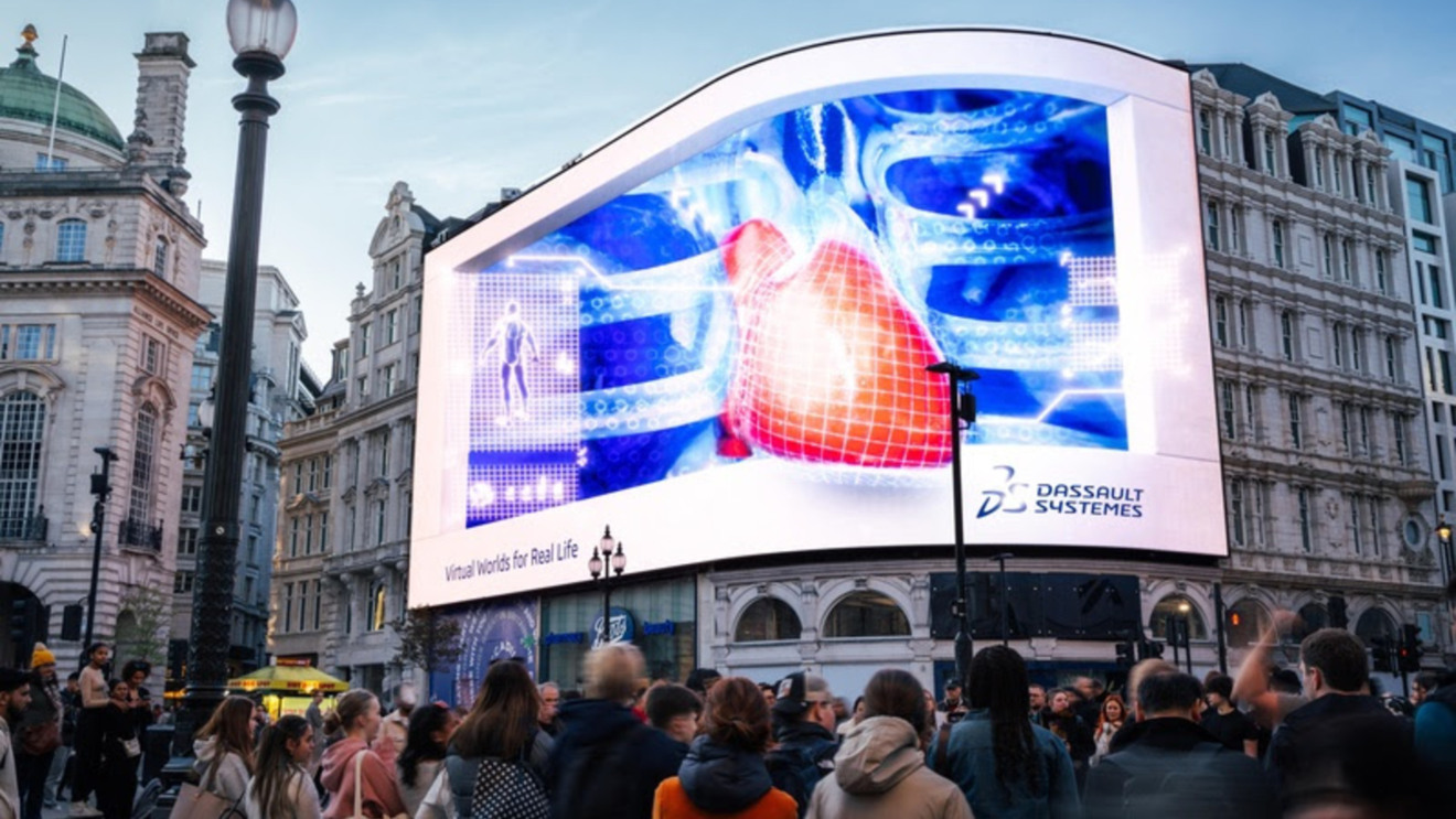 A Dassault Systèmes lançou uma campanha de mídia digital out-of-home (OOH) convidando três milhões de pessoas em Londres para ver e entender como os mundos virtuais estão impactando a vida real em áreas como saúde, cidades e manufatura. A Dassault Systèmes lançou uma campanha de mídia digital out-of-home (OOH) convidando três milhões de pessoas em Londres para ver e entender como os mundos virtuais estão impactando a vida real em áreas como saúde, cidades e manufatura.
