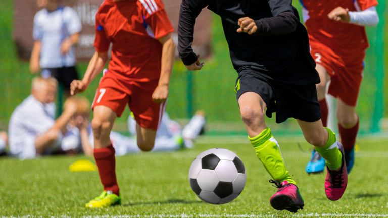 Football match for children. Training and football soccer tournament