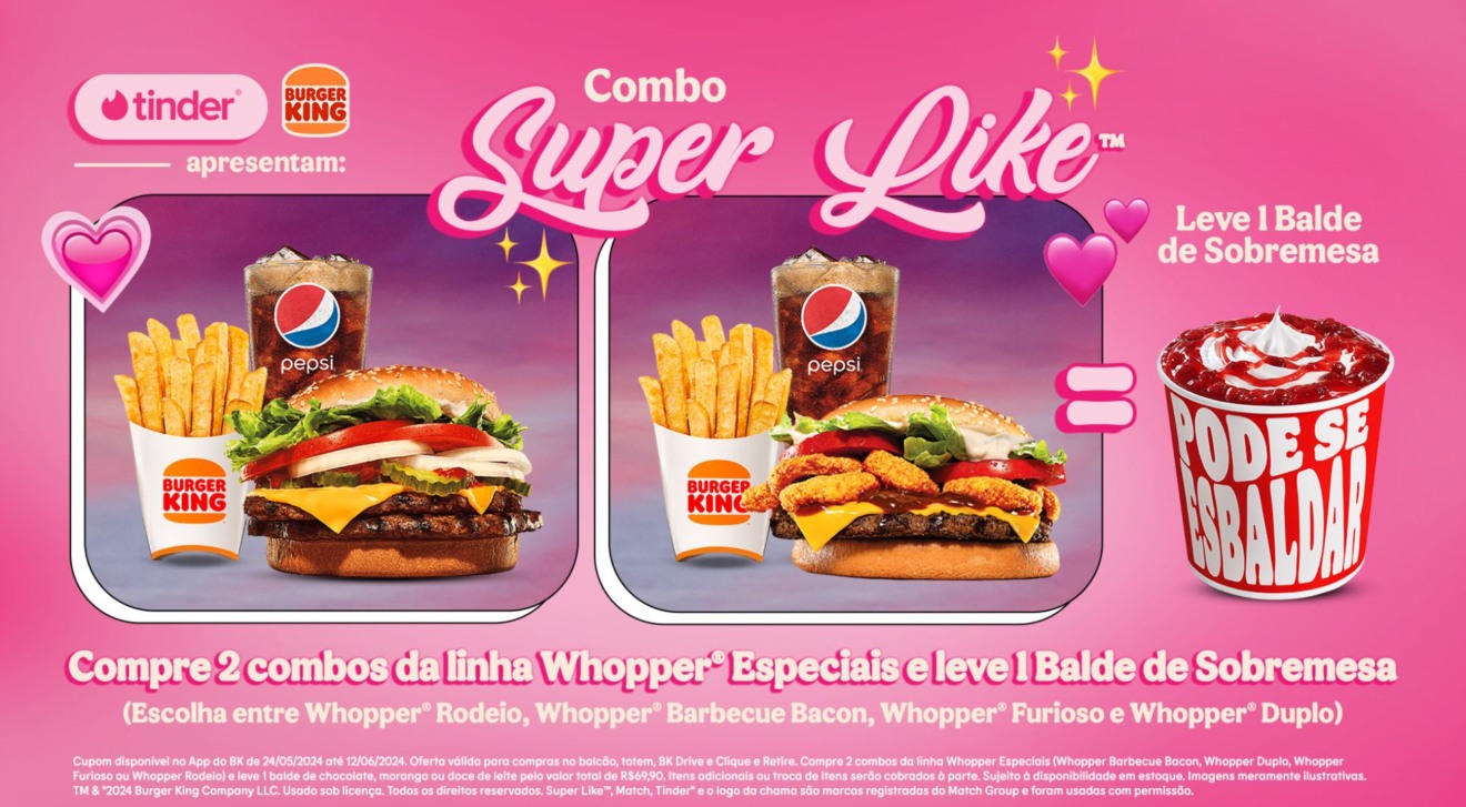Parceria entre Burger King e Tinder para o Dia dos Namorados Parceria entre Burger King e Tinder para o Dia dos Namorados
