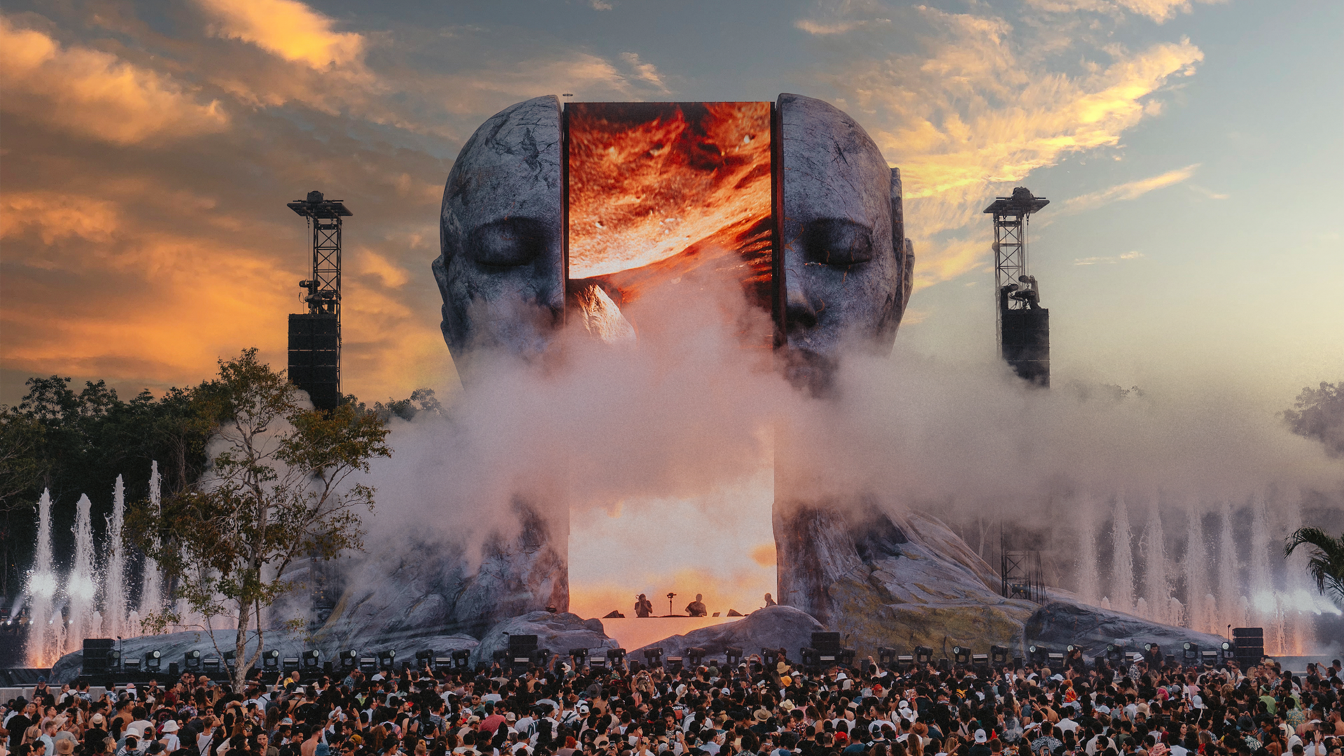 O palco CORE, conhecido pela imagem de um rosto, é um dos mais icônicos do festival por oferecer uma experiência multissensorial e imersiva na natureza