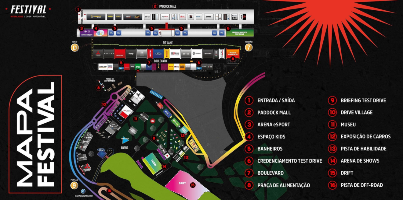 Mapa do Festival Interlagos 2024; festival começa hoje