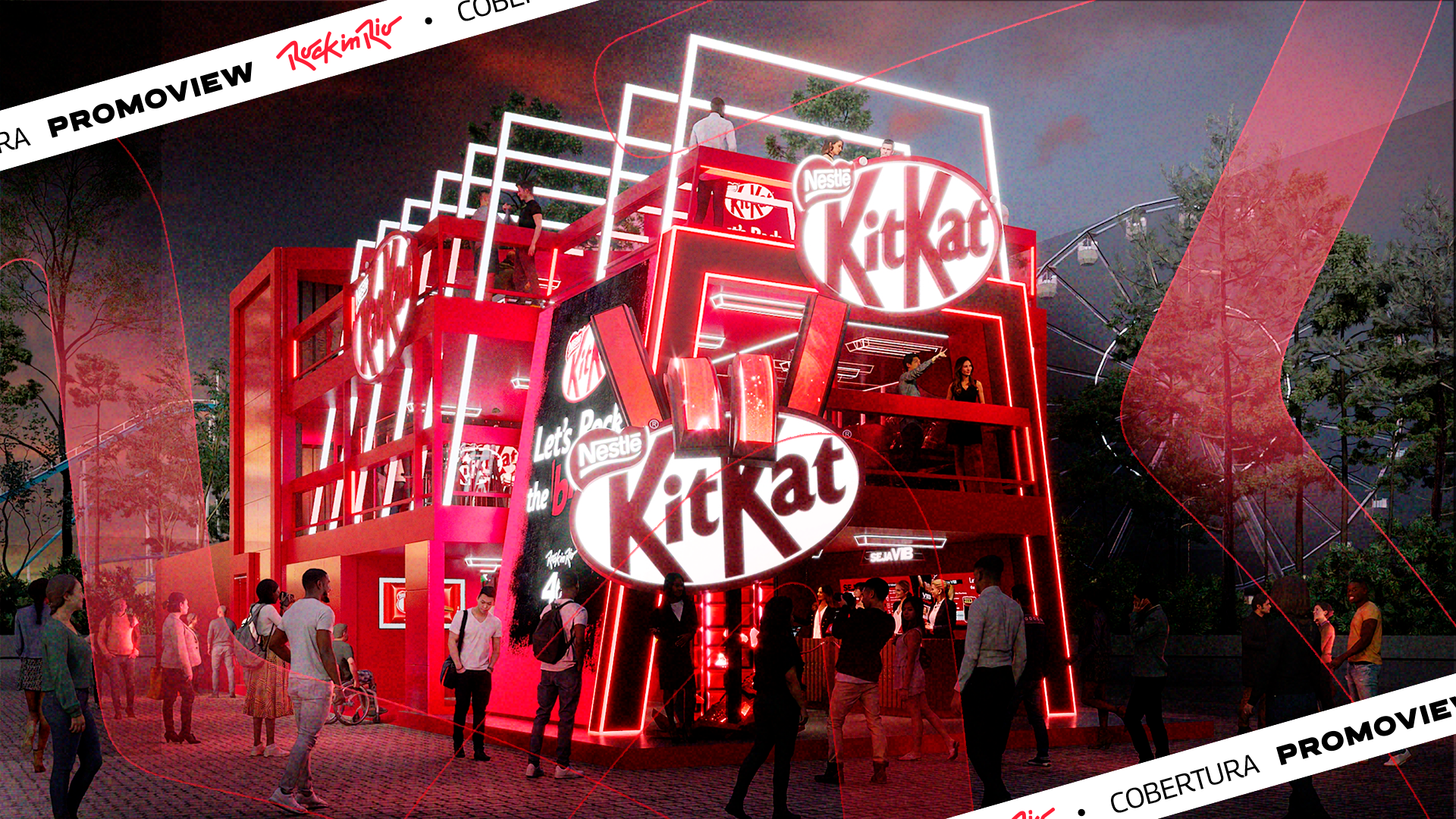 Estande de três andares da KitKat no Rock in Rio 2024