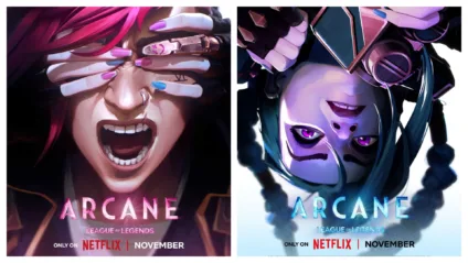 Colagem mostra os posters da segunda temporada de Arcane, série da Riot Games