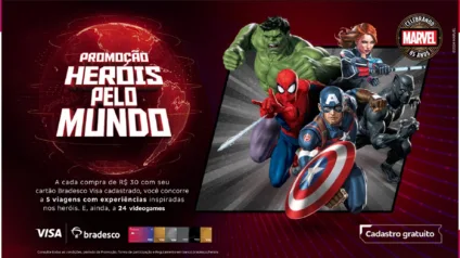 Bradesco e Visa sortearão viagens inspiradas nos heróis da Marvel