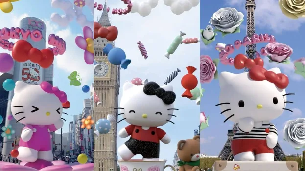 Personagem Hello Kitty em Tóqui, Londres e Paris