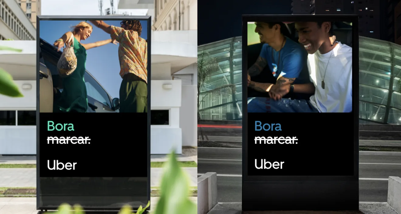 Imagem mostra campanha "Bora Marcar" da Uber