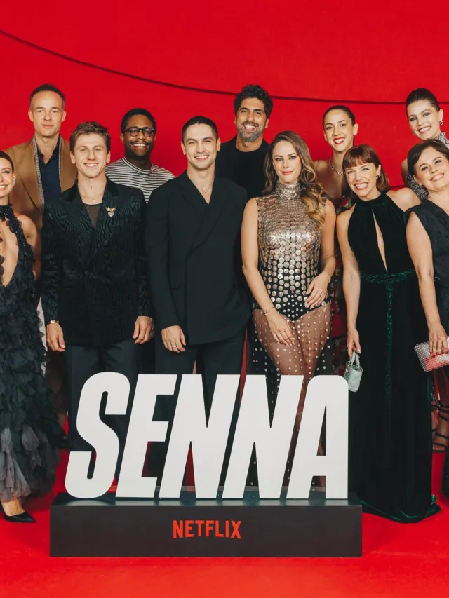 Imagem mostra elenco da série "Senna", que teve premiere pela Netflix