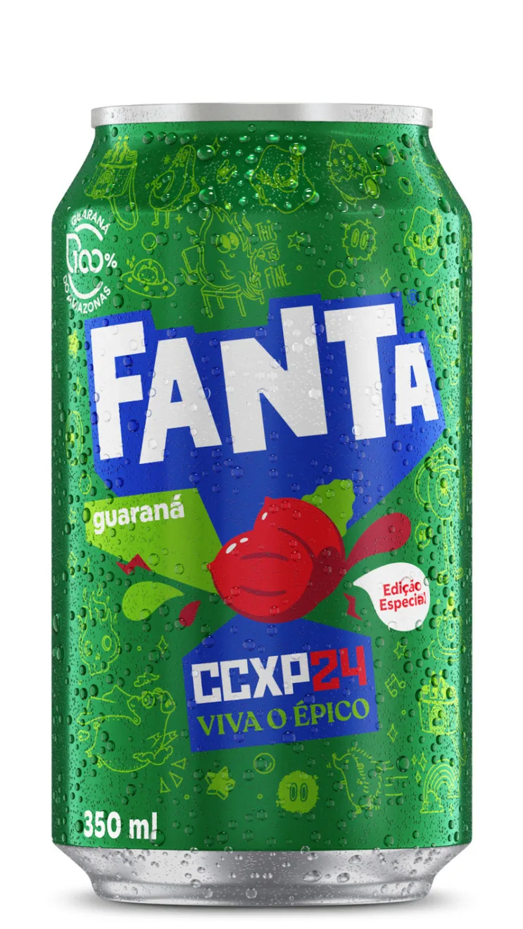 Imagem mostra lata especial de Fanta, exclusiva da CCXP 24