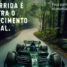 Cartaz da campanha de carbono zero da Pachamama mostra um carro de corrida em uma floresta com a frase "A corrida é contra o aquecimento global"