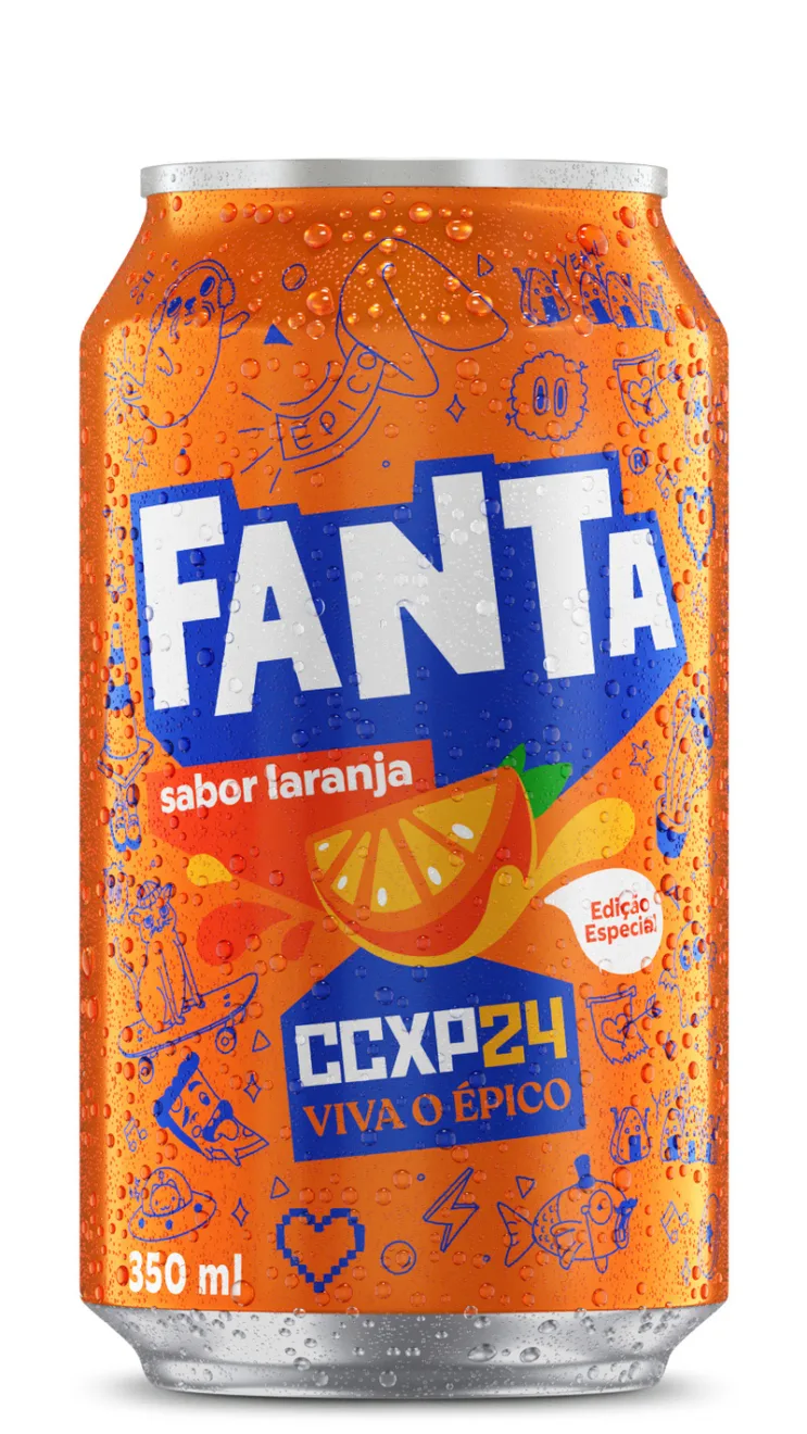 Imagem mostra lata especial de Fanta, exclusiva da CCXP 24