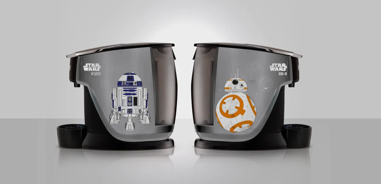 Cafeteira da 3 corações inspirada nos droides R2-D2 e BB-8