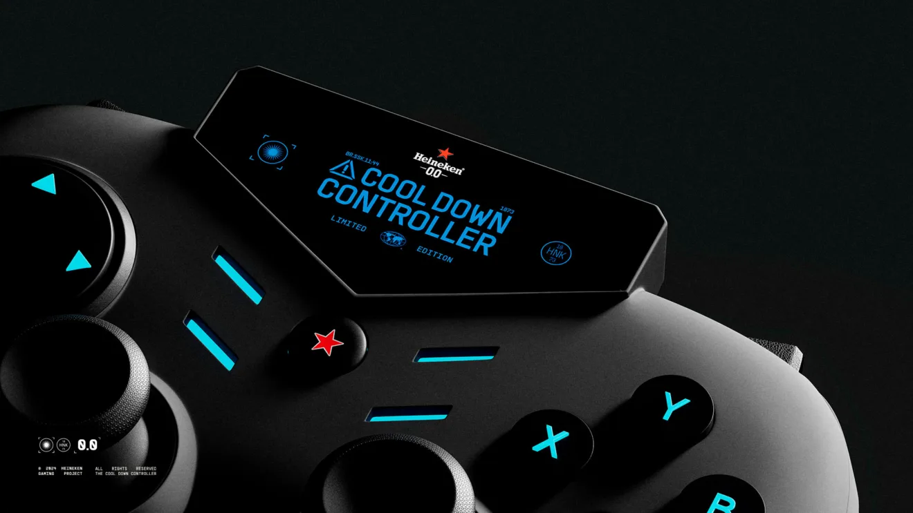 Imagem mostra o "Cool Down Controller", um contole gamer desenvolvido pela Heineken