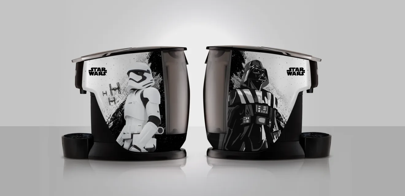 Cafeteira 3 corações inspirada em Darth Vader e Stormtrooper