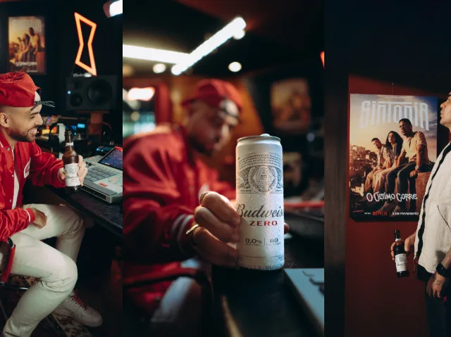 Imagem mostra banner da parceria entre Budweiser e Netflix, em relação à série Sintonia
