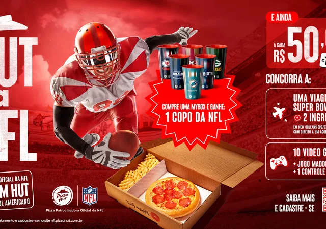 Imagem mostra banner de promoção da Pizza Hut em parceria com a NFL