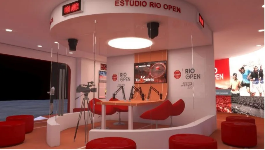 Imagem mostra modelo em 3D do estande da Claro para o Rio Open 2025