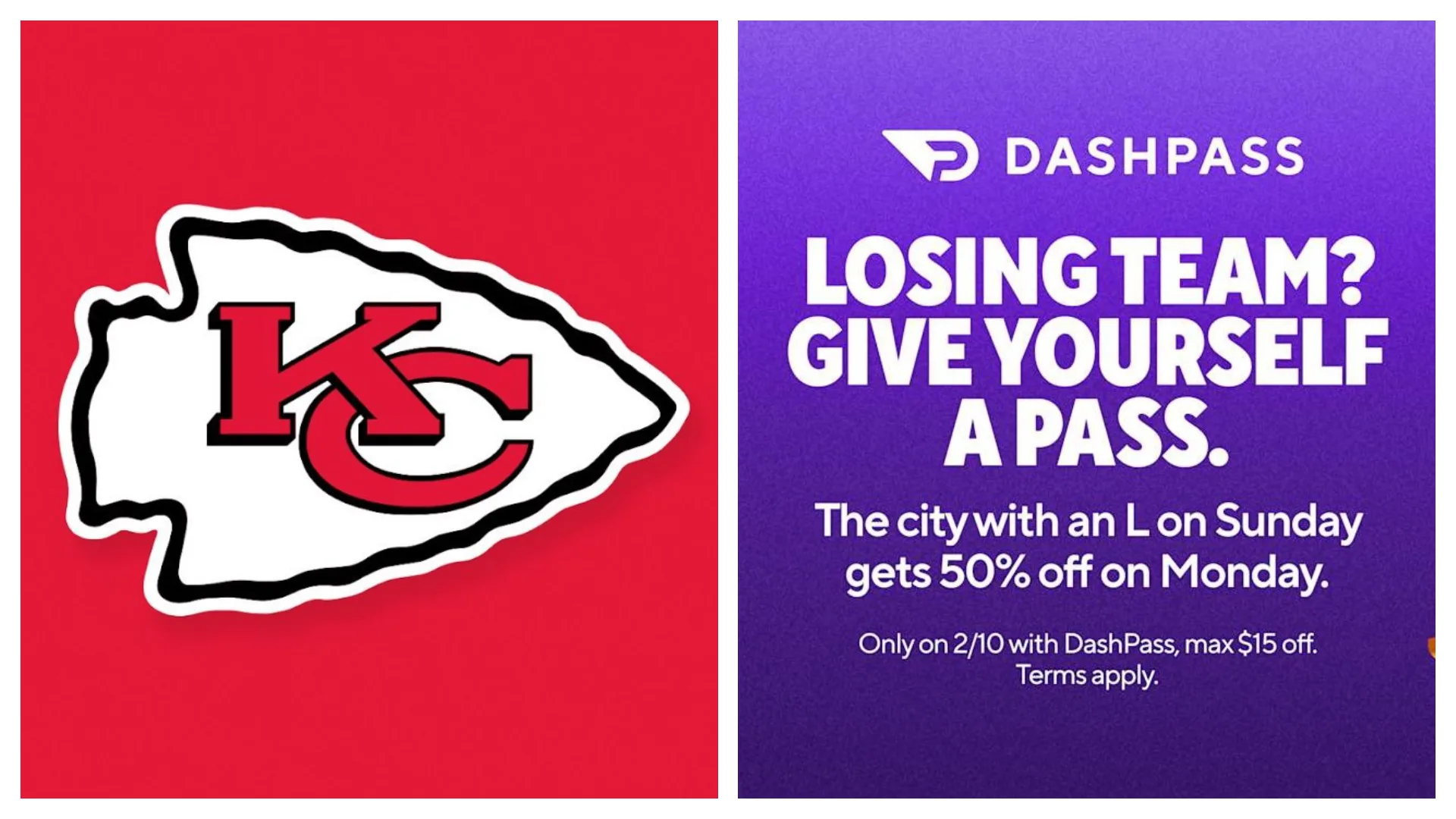 Imagem mostra banner de promoção da DoorDash para perdedores do Super Bowl