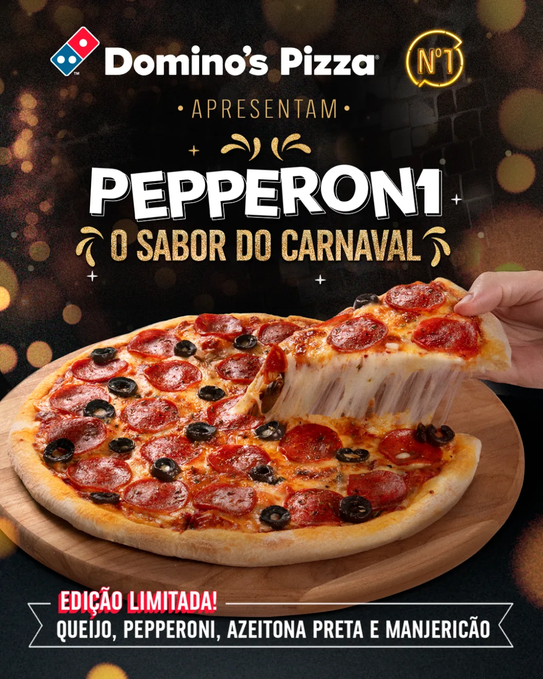 Imagem mostra pizza Pepperon1, criada pela Domino's para o Carnaval 2025