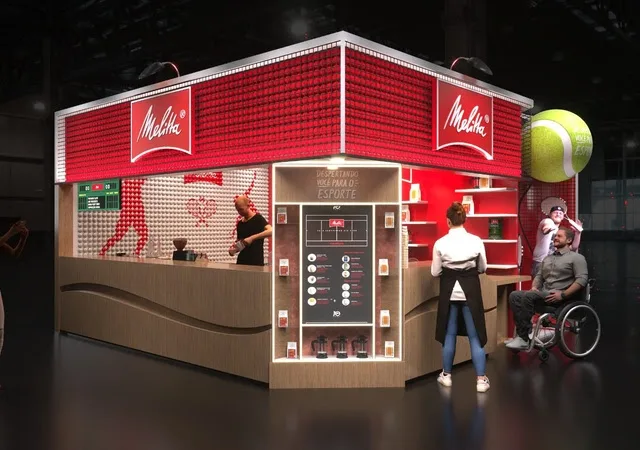 Conceitualização 3D do estande da Melitta durante o Rio Open 2025