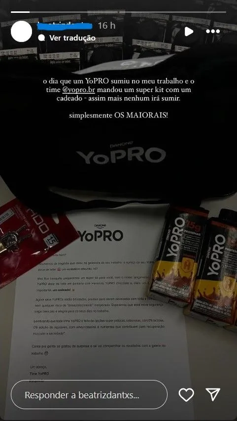 Imagem mostra agradecimento de consumidor em ação da YoPro, ao final de case de sucesso da marca