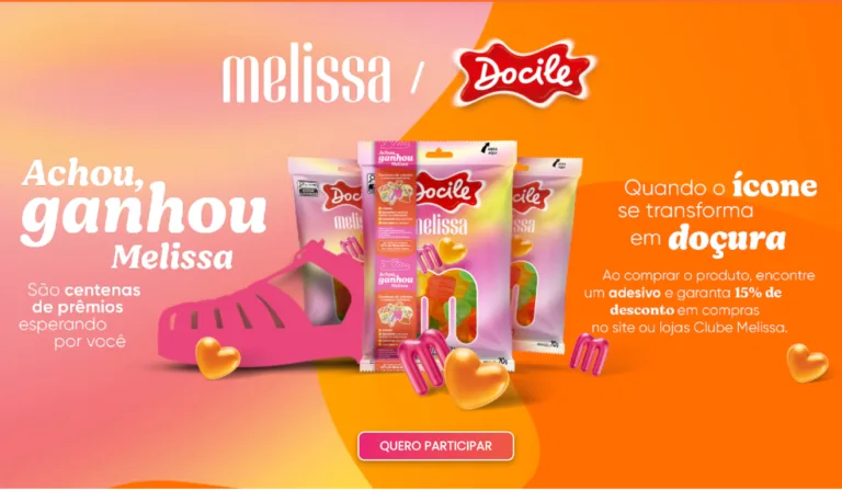 Imagem mostra banner de promoção conjunta entre Docile e Melissa