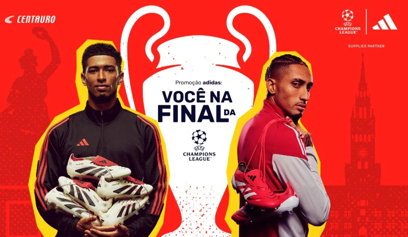 Banner divulgando promoção da Centauro com a adidas, sobre a final da Liga dos Campeões